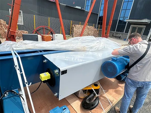 Russian Customer Inspecting Finished Wire Rope Hoists